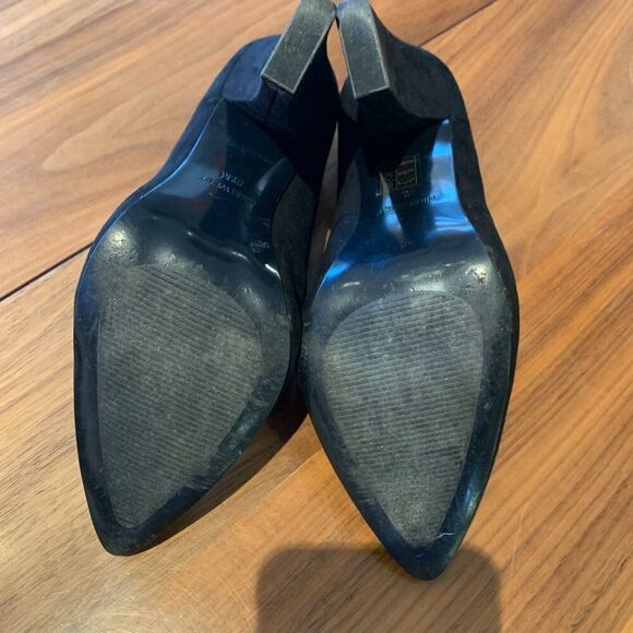 Shoe 9 West block heel, oxford or loafer style, sz 8.5 M, EUC, vegan suede, blck - Picture 9 of 16